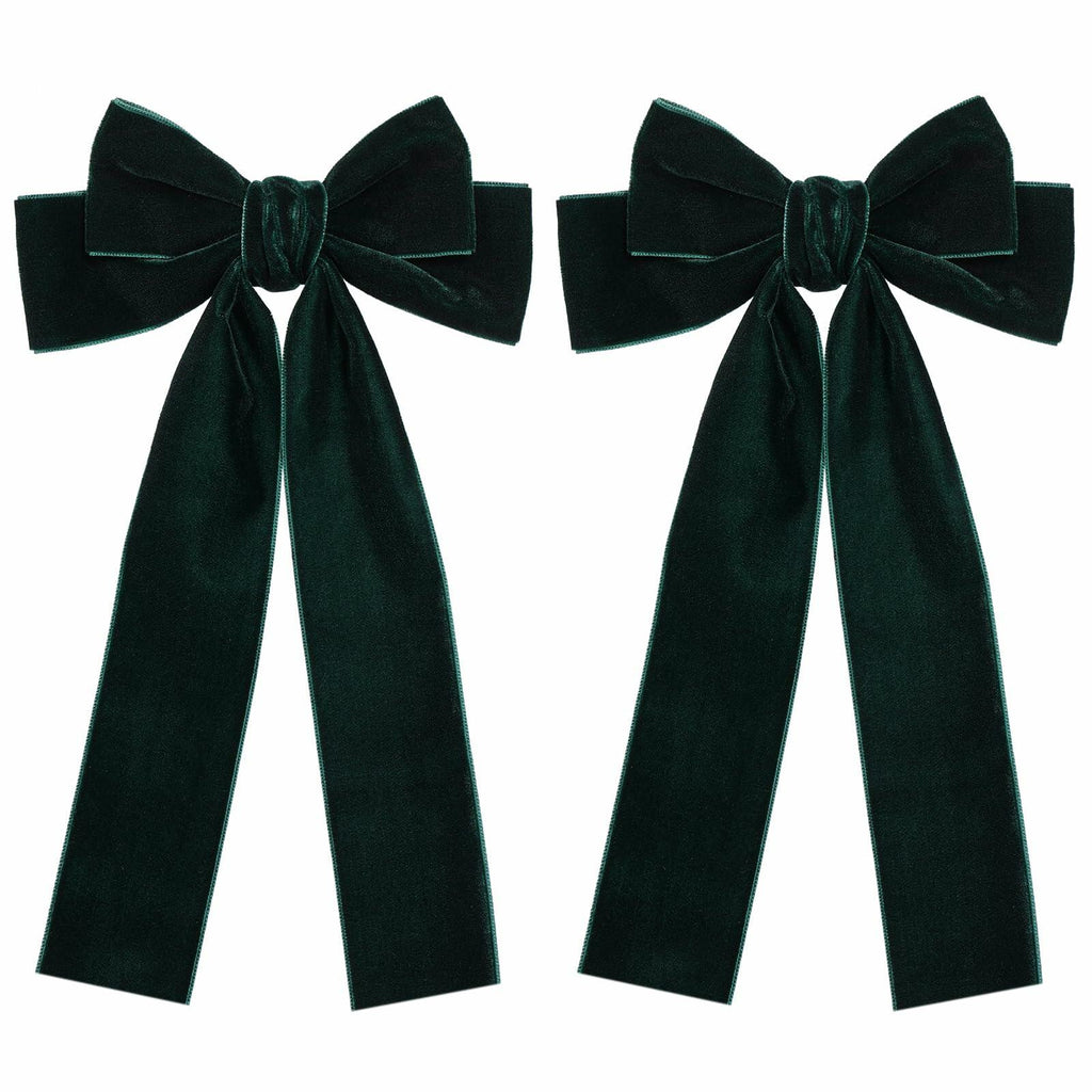 Miroksh Velvet Ribbon Hair Bows Clips Dark Green 2pcs 5.5 Inch