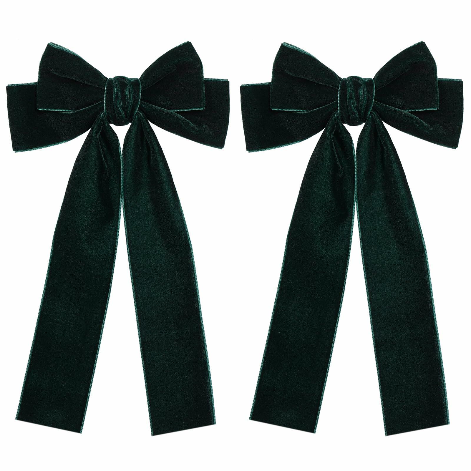 Miroksh Velvet Ribbon Hair Bows Clips Dark Green 2pcs 5.5 Inch