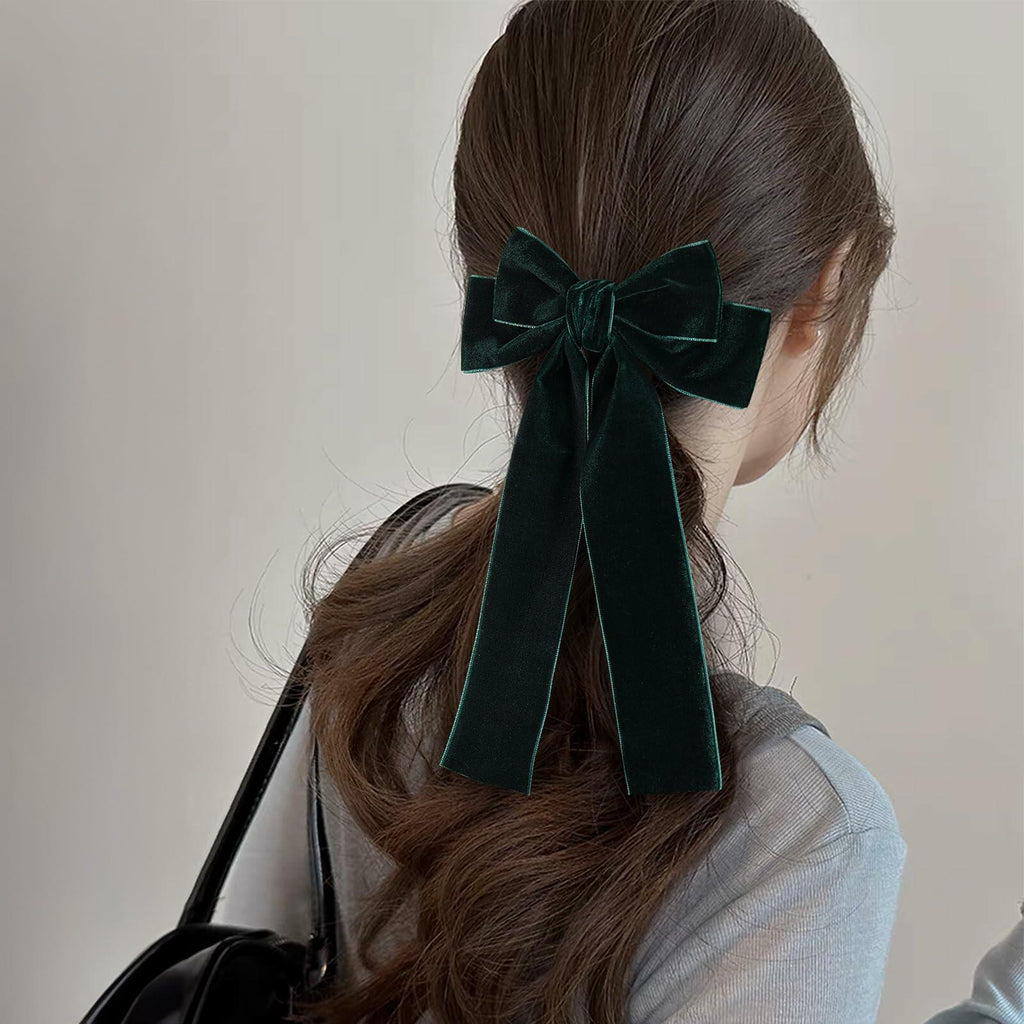 Miroksh Velvet Ribbon Hair Bows Clips Dark Green 2pcs 5.5 Inch