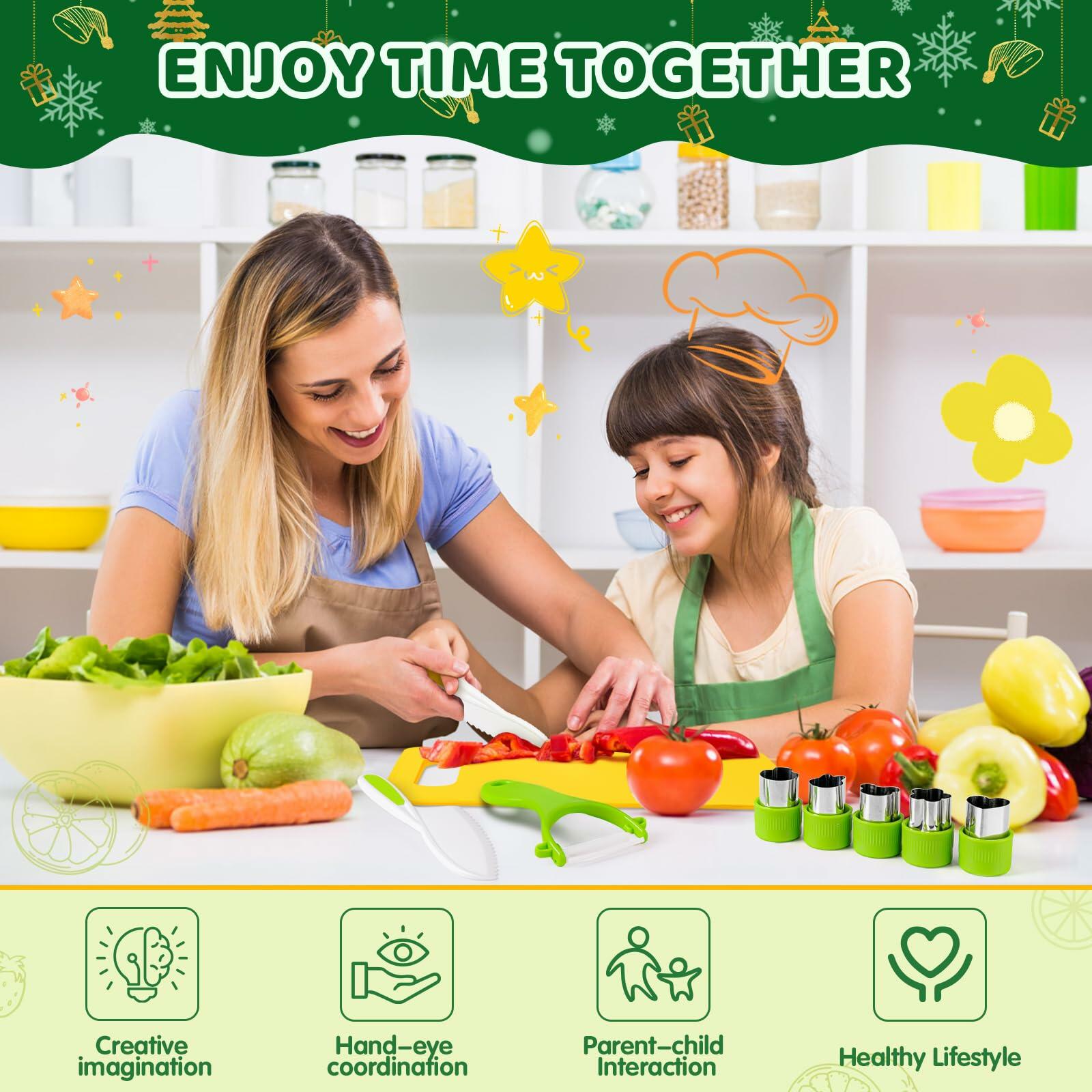 Suhctuptx 28PCS Toddler Knife Set Kids Kitchen Knives Crocodile Color Safe