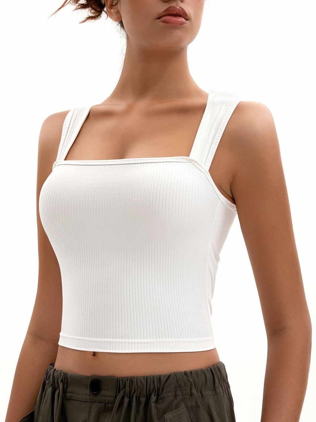 MOSSROZZ Crop Tank Top White Ribbed Athletic Slim Fit Sleeveless Size XS