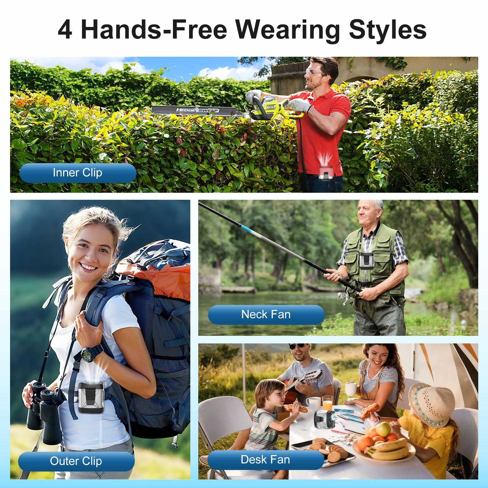 yiHuiya Portable Fan Under Shirt Waist Clip-On 4-Speed Rechargeable White