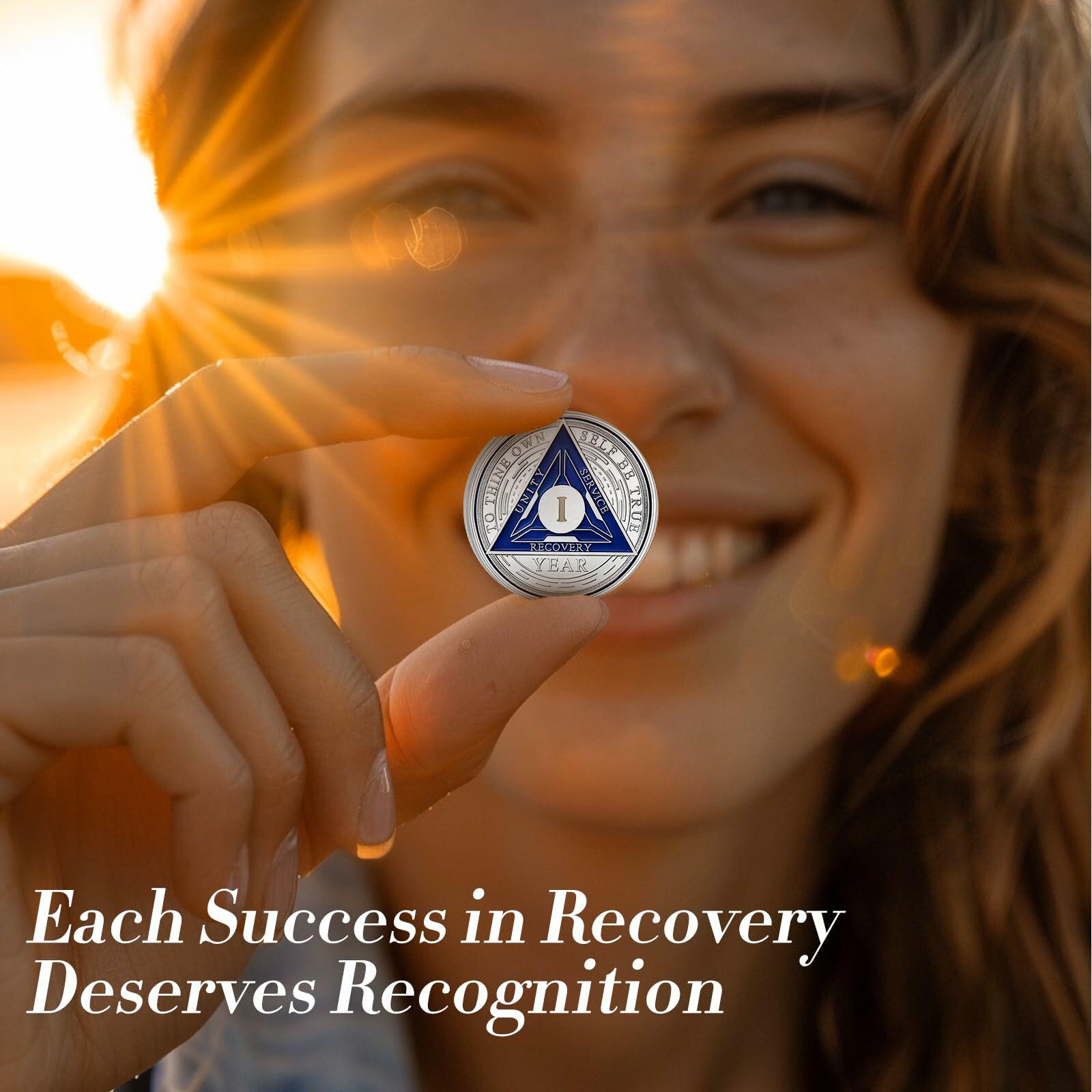 Recovery Triangle Sobriety Coin Silver Roman Numeral Size 1-40 NA AA