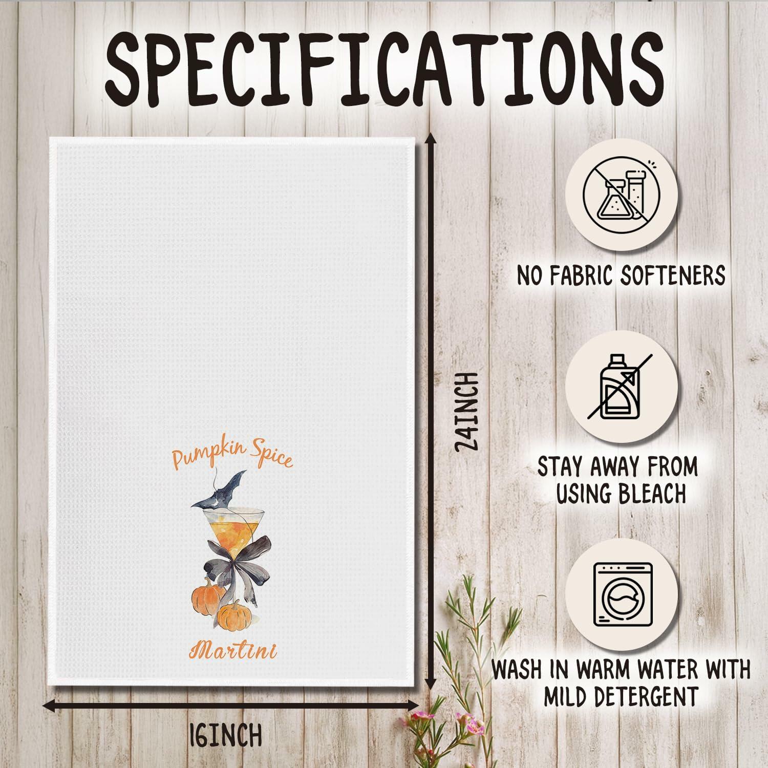 SereneHanctuary Halloween Pumpkin Martini Kitchen Towels Polyester 16x24 Inch