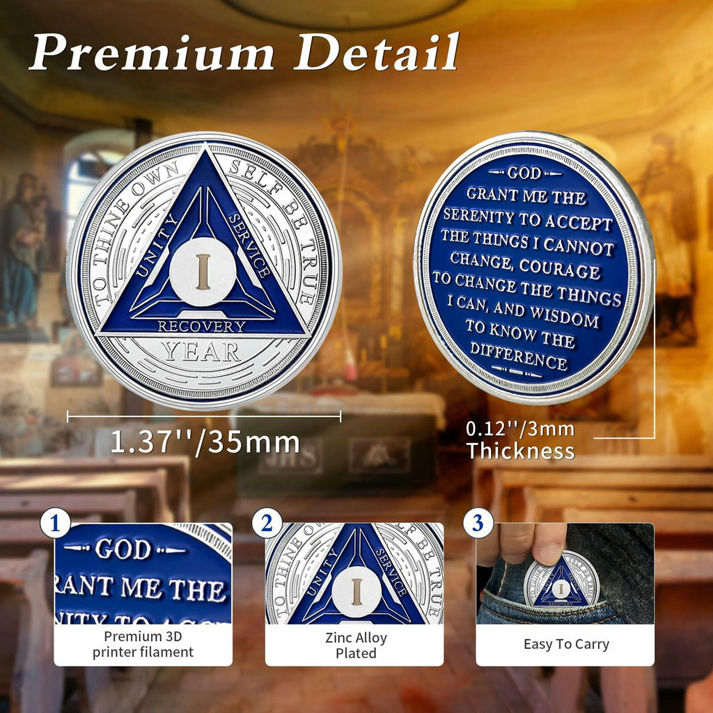 Recovery Triangle Sobriety Coin Silver Roman Numeral Size 1-40 NA AA