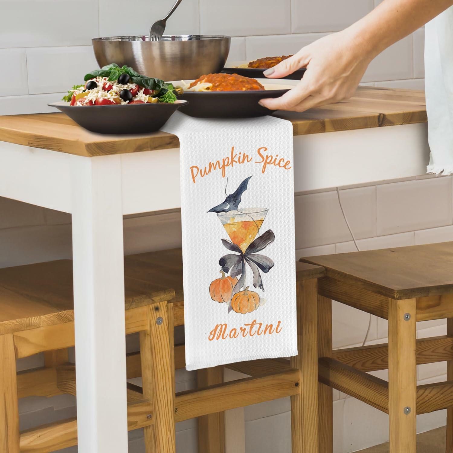 SereneHanctuary Halloween Pumpkin Martini Kitchen Towels Polyester 16x24 Inch