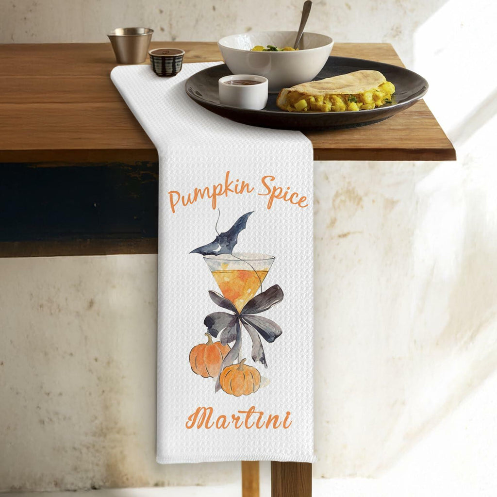 SereneHanctuary Halloween Pumpkin Martini Kitchen Towels Polyester 16x24 Inch