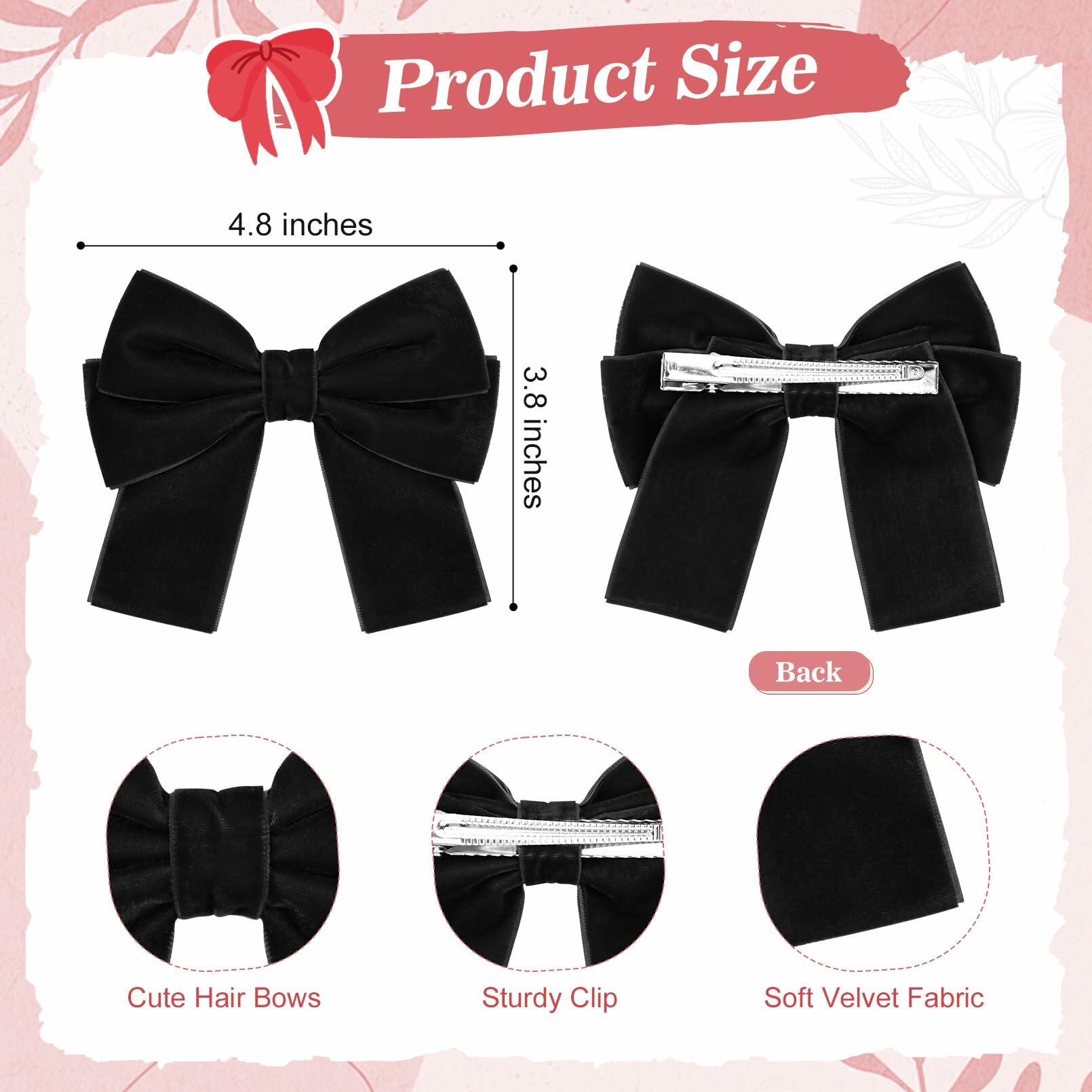 Aileam 2PCS Velvet Hair Bows Ribbon Clips Black Beige Alligator Clips
