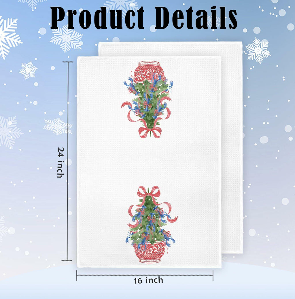 KRHFG Christmas Chinoiserie Kitchen Towels Red Blue 16x24 Inches