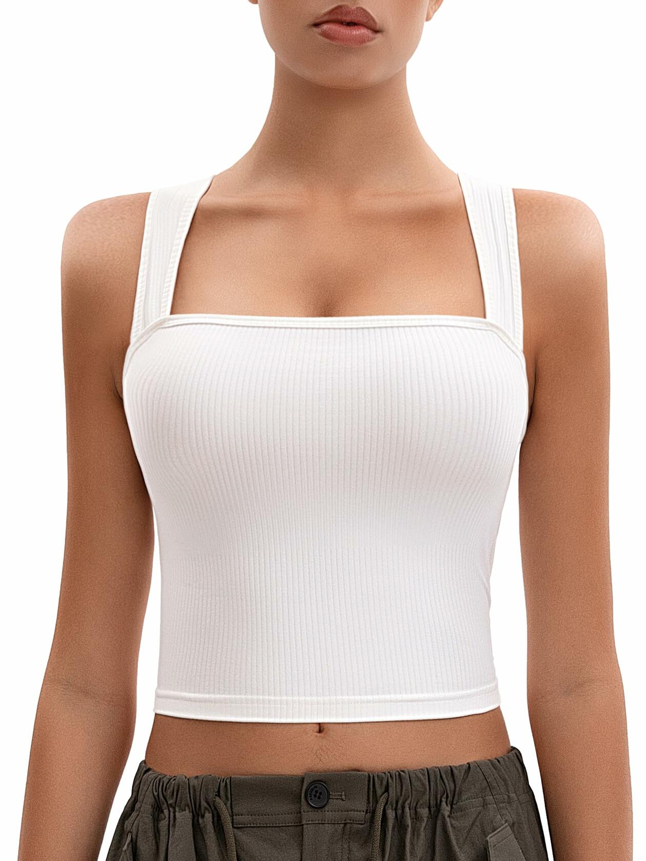 MOSSROZZ Crop Tank Top White Ribbed Athletic Slim Fit Sleeveless Size XS