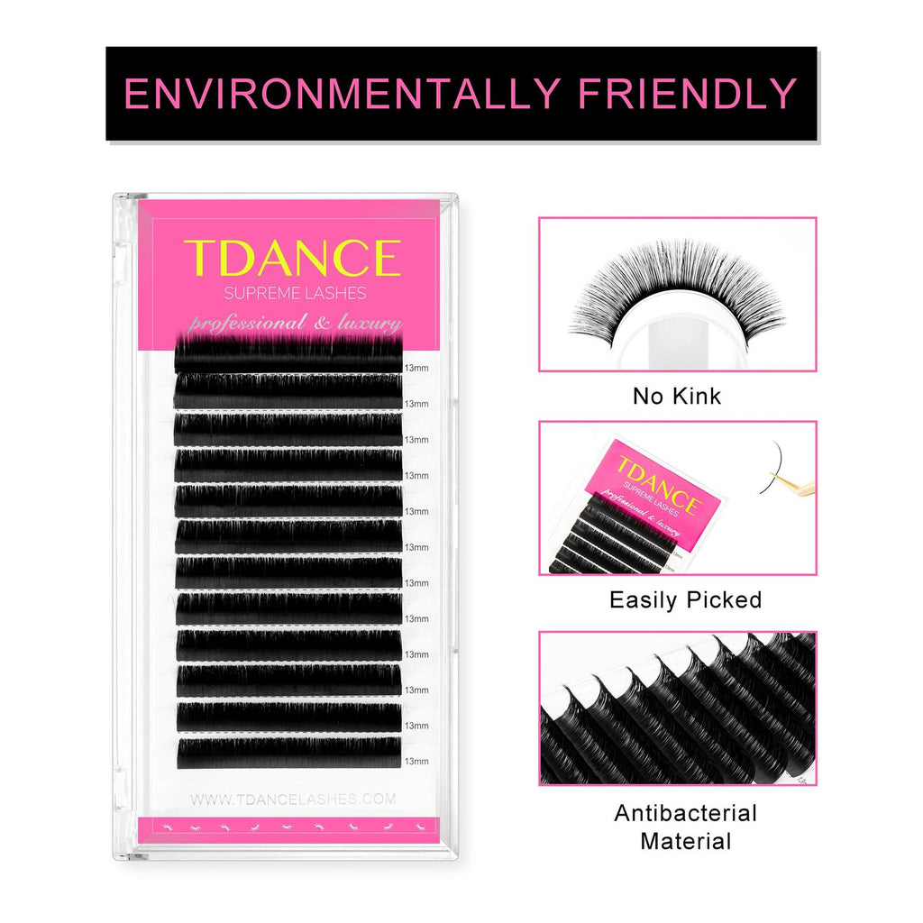 TDANCE Lash Extension Matte Black Curl D 0.15mm Thickness 19mm Size