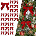 LaRibbons 24 Pcs Red Crinkled Velvet Bows 3.94x3.94 Vintage 1" Wide