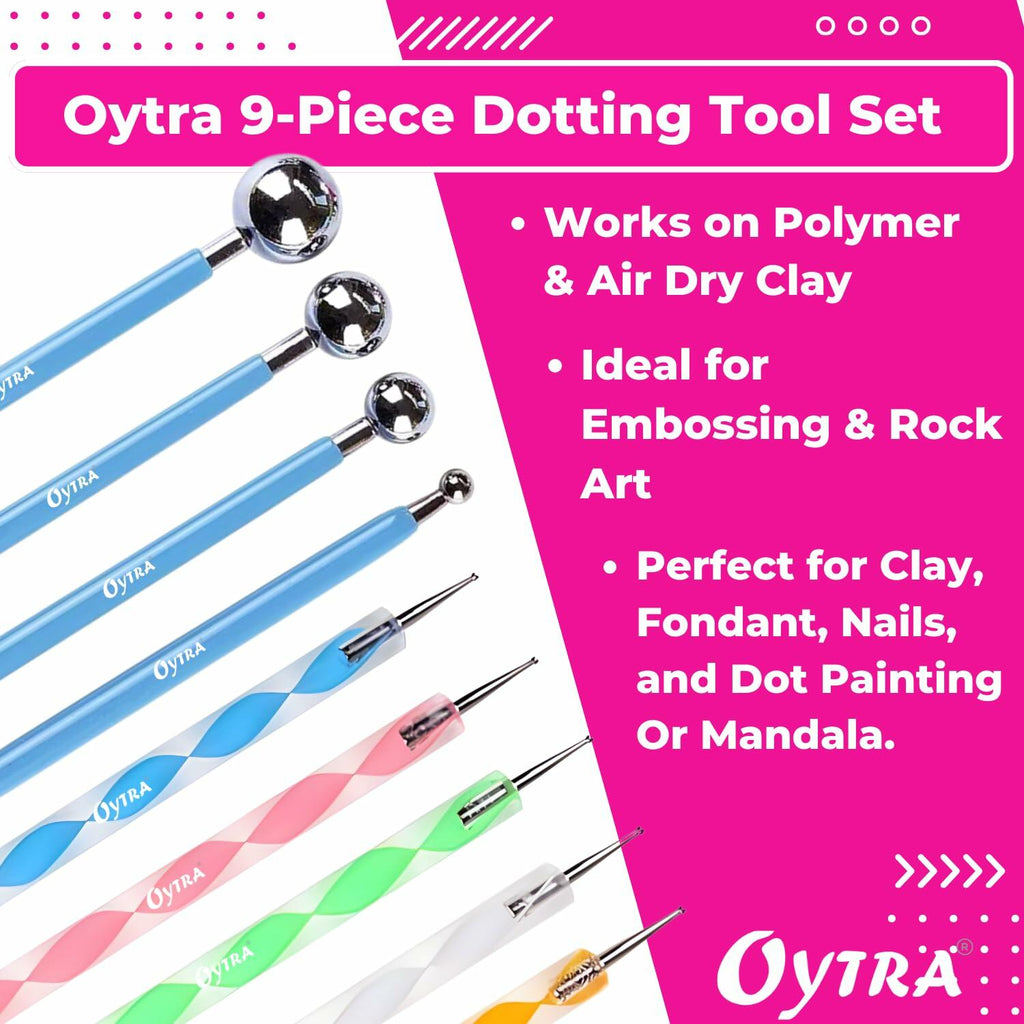 Oytra Dotting Tool Set 9 Pcs Embossing Stylus for Clay Pottery Ceramic
