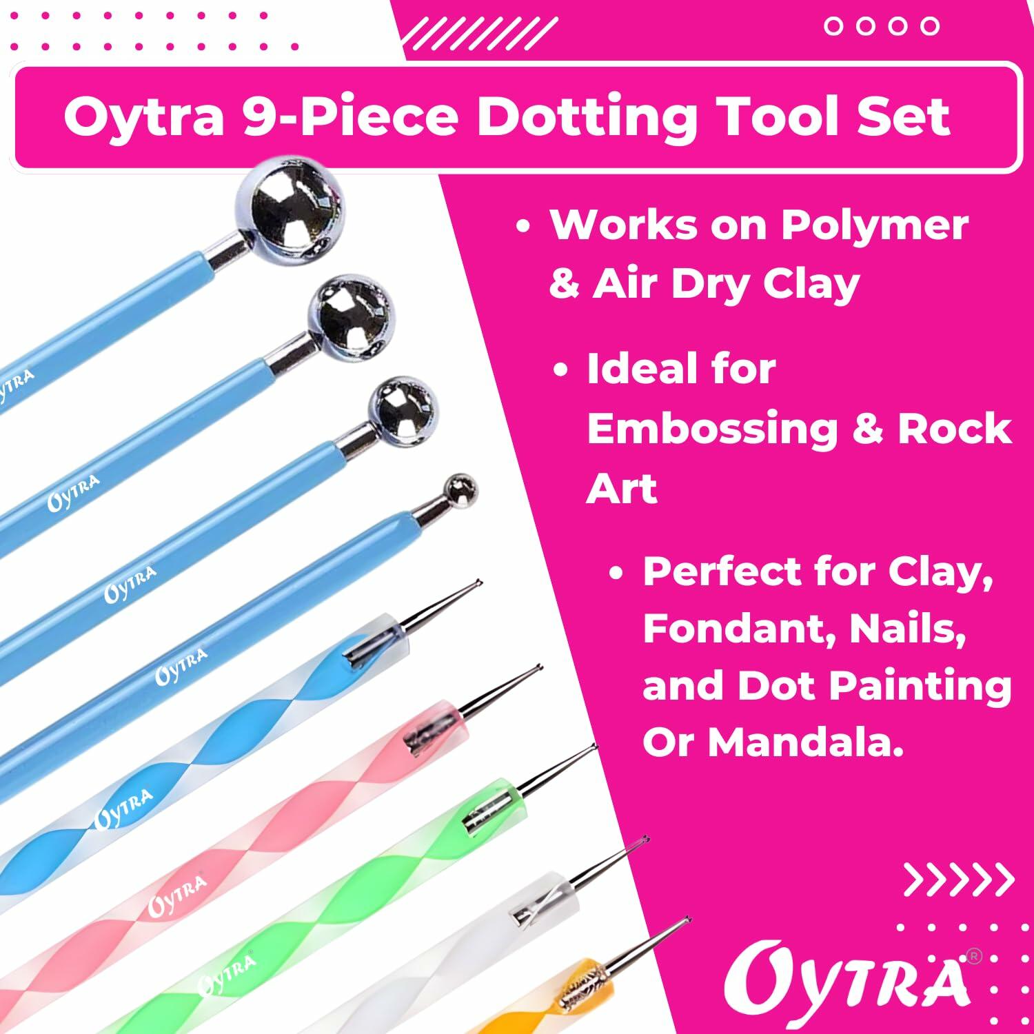 Oytra Dotting Tool Set 9 Pcs Embossing Stylus for Clay Pottery Ceramic