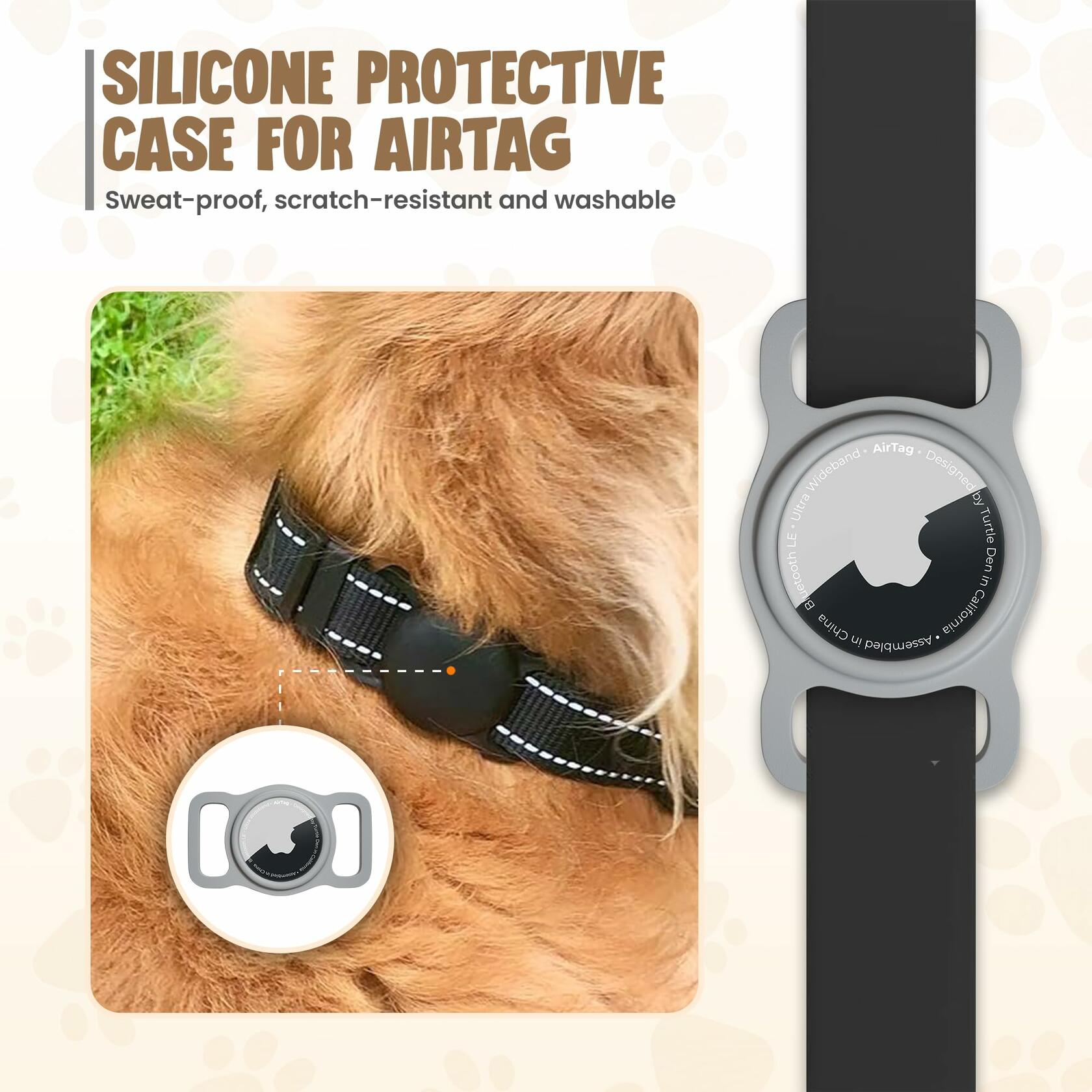 Turtle Den Airtag Dog Collar Holder Waterproof Rubber 2 Pack White