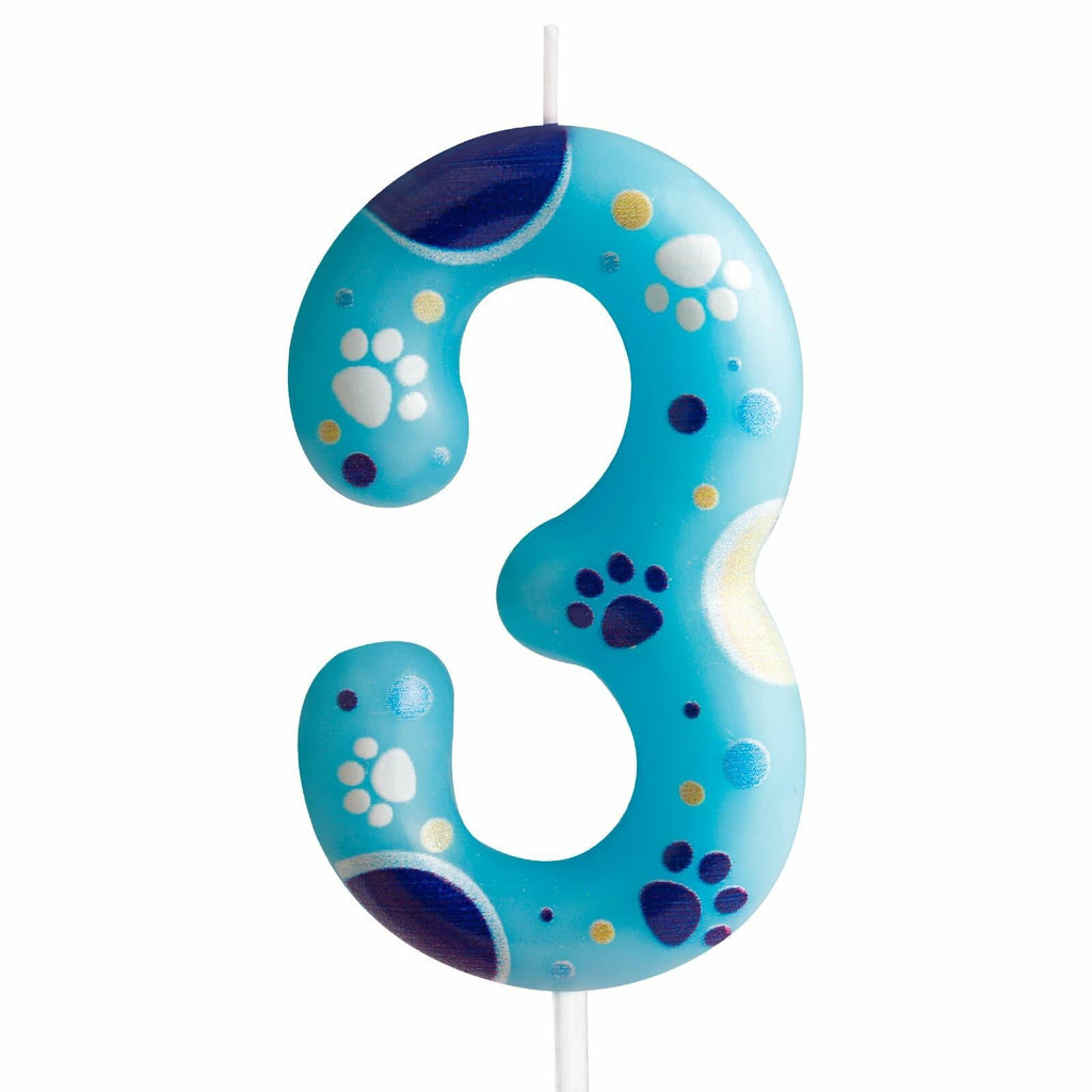 FUNCANDLE Blue Dog Paw Print Birthday Candle Number 2 Size 2 Blue
