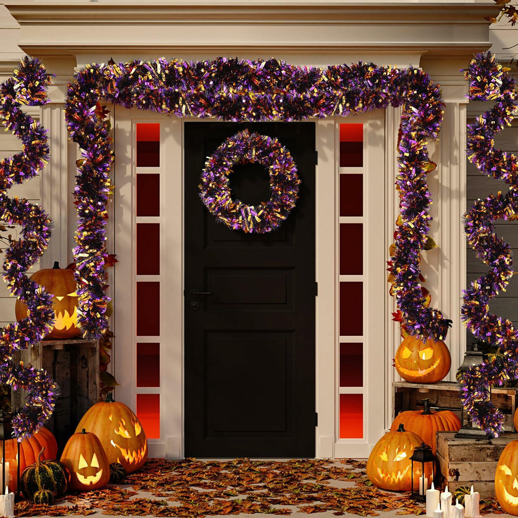 Riceshoot Metallic Tinsel Garland 131.23ft Black Orange Purple Retro Color