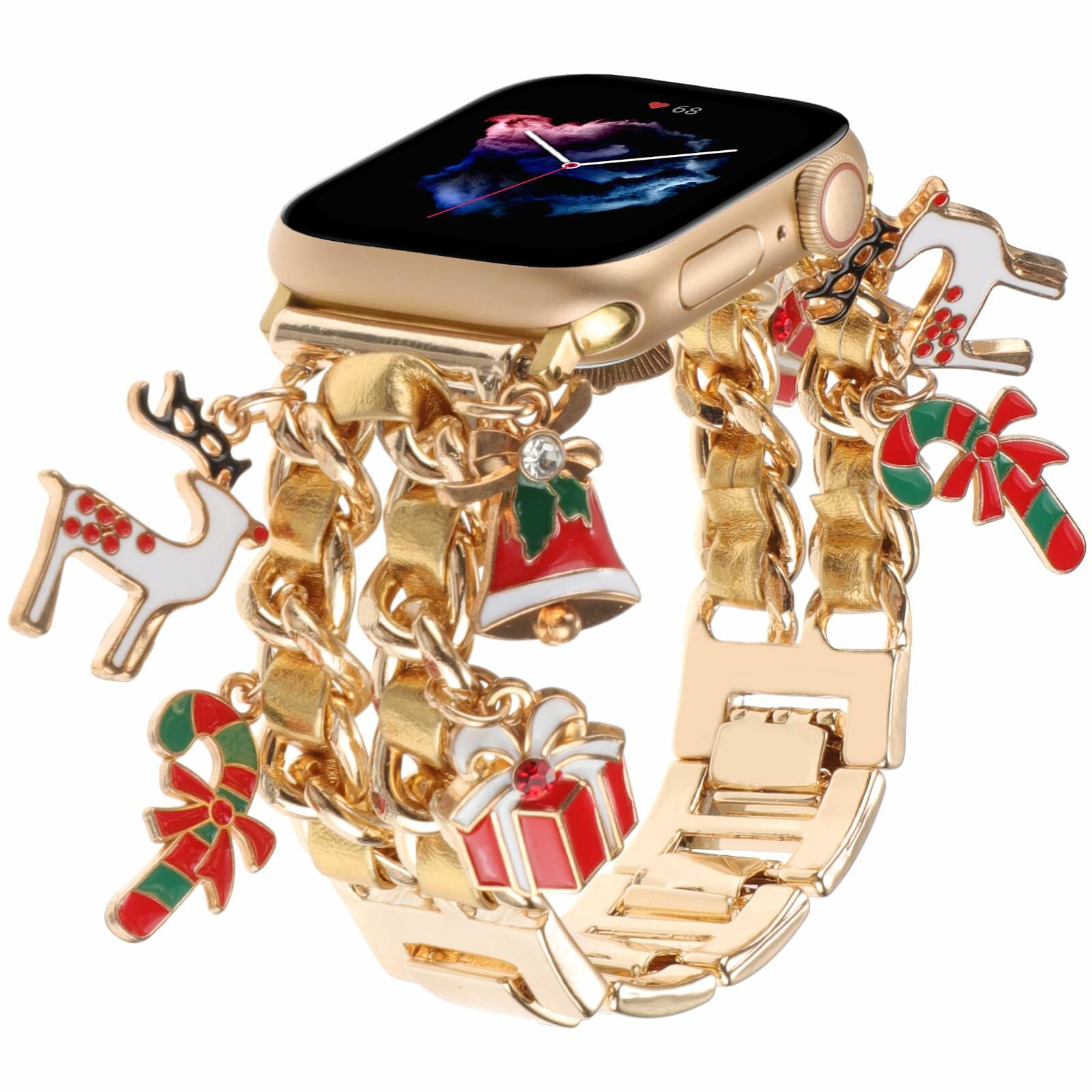 REALSIGN Metal Apple Watch Band Cuban Chain Christmas Bell Gold 42-45mm
