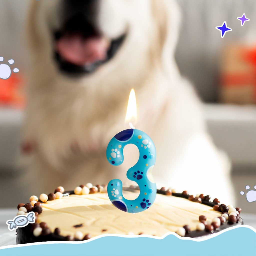 FUNCANDLE Blue Dog Paw Print Birthday Candle Number 2 Size 2 Blue