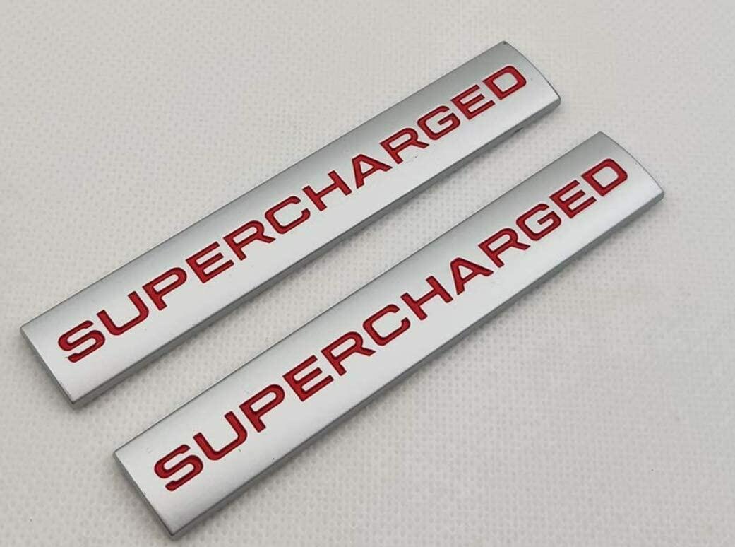 ChezMax 2Pcs 3D Raised Supercharged Car Emblem Badge Sticker Silver Red