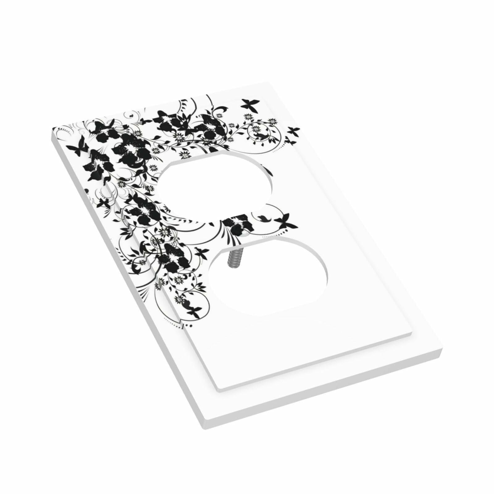 sptvan Black Flower Butterfly 1 Gang Duplex Wall Plate Outlet Cover 5x3 IN