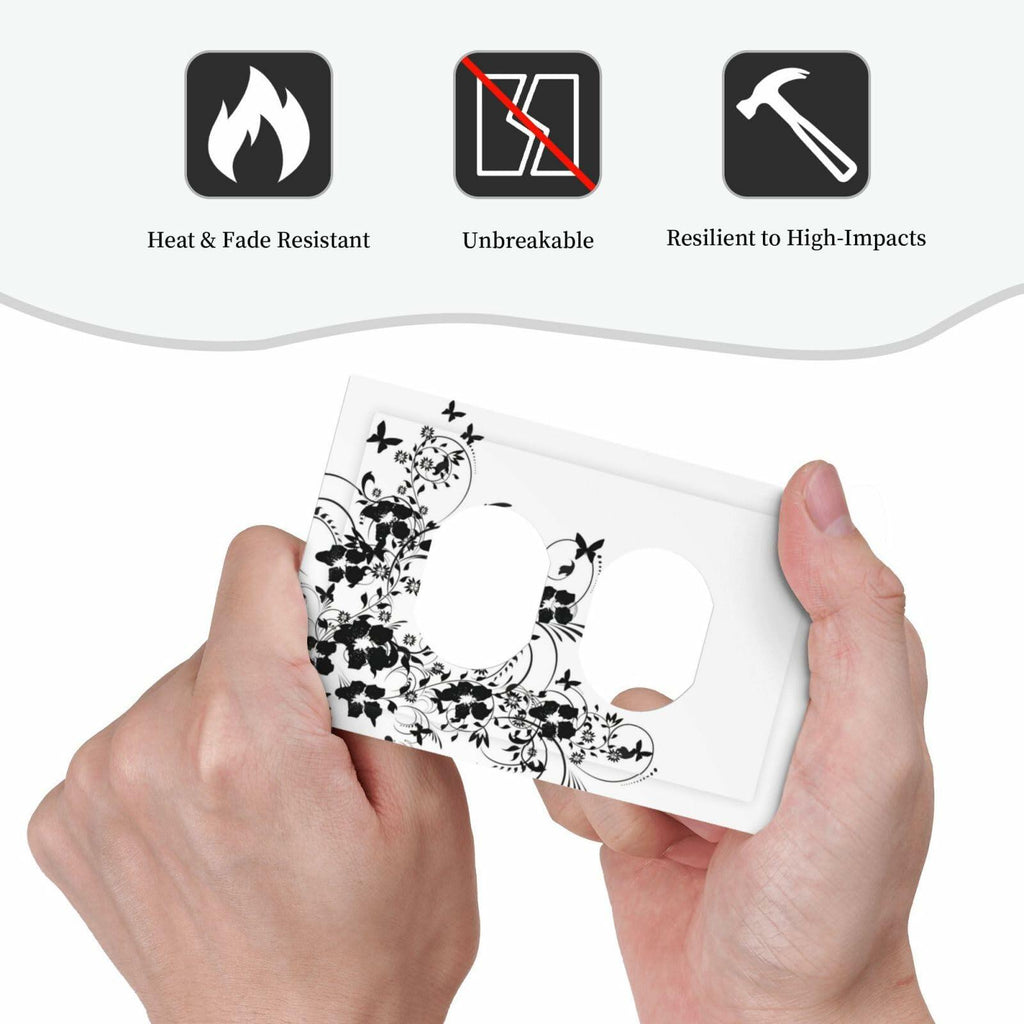 sptvan Black Flower Butterfly 1 Gang Duplex Wall Plate Outlet Cover 5x3 IN