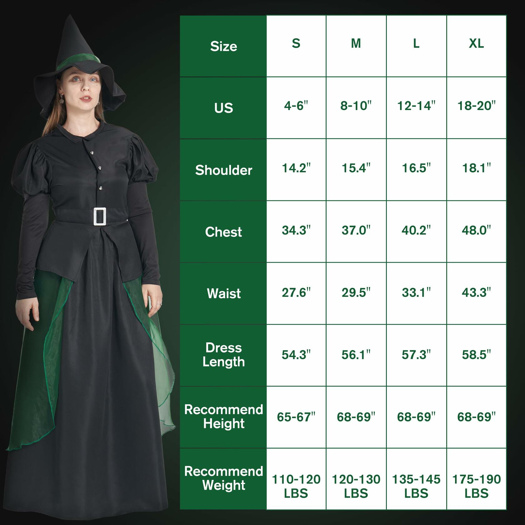 IKALI Women Gothic Witch Costume Black Halloween Hat Size 8-10