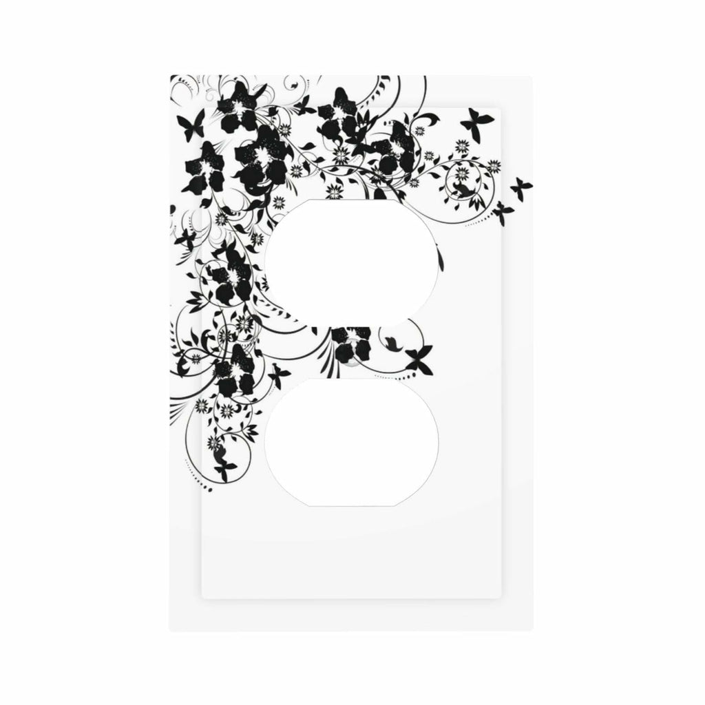 sptvan Black Flower Butterfly 1 Gang Duplex Wall Plate Outlet Cover 5x3 IN