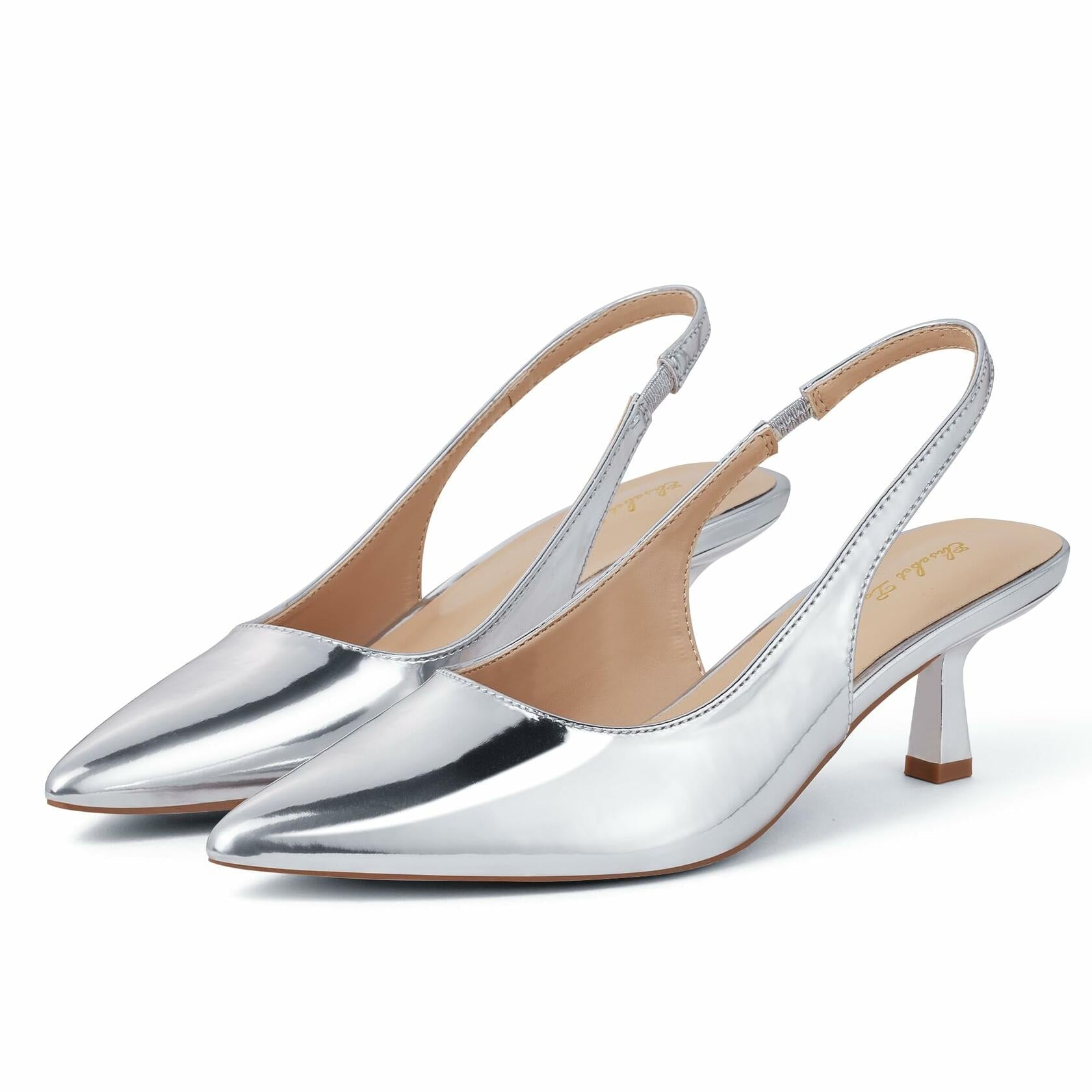 Elisabet Tang Women's Slingback Kitten Heels Silver Patent Size 7