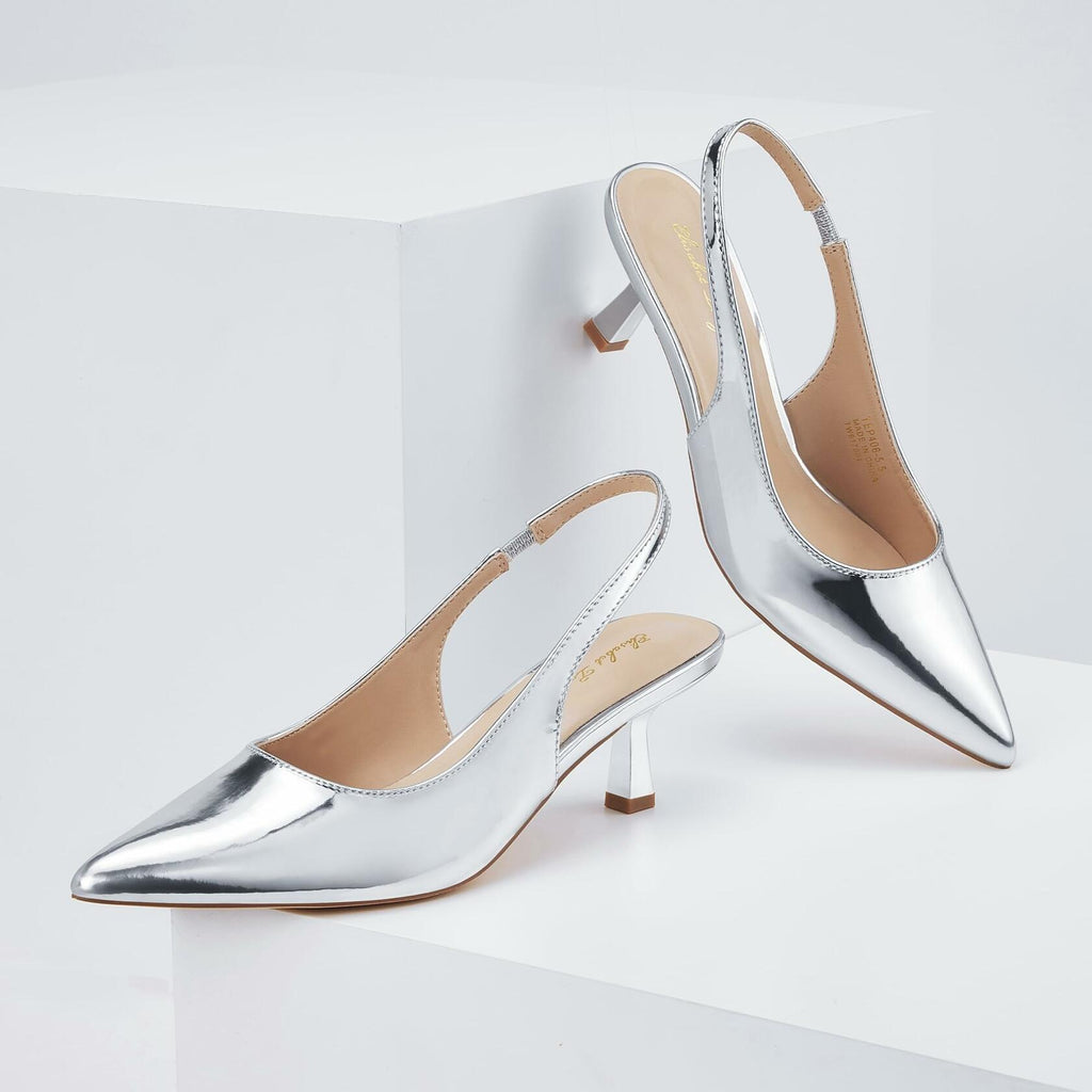 Elisabet Tang Women's Slingback Kitten Heels Silver Patent Size 7