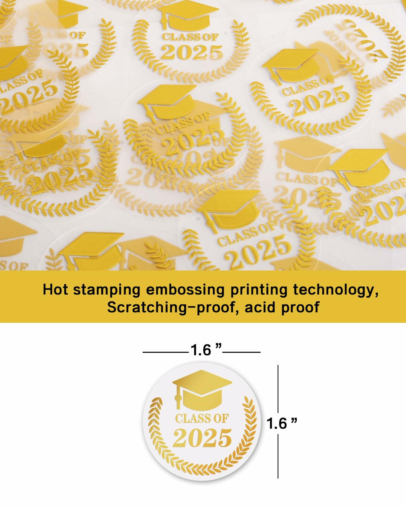 Lollutdotu 100PCS Graduation Stickers Class of 2025 Gold Foil Seals 1.6 inch