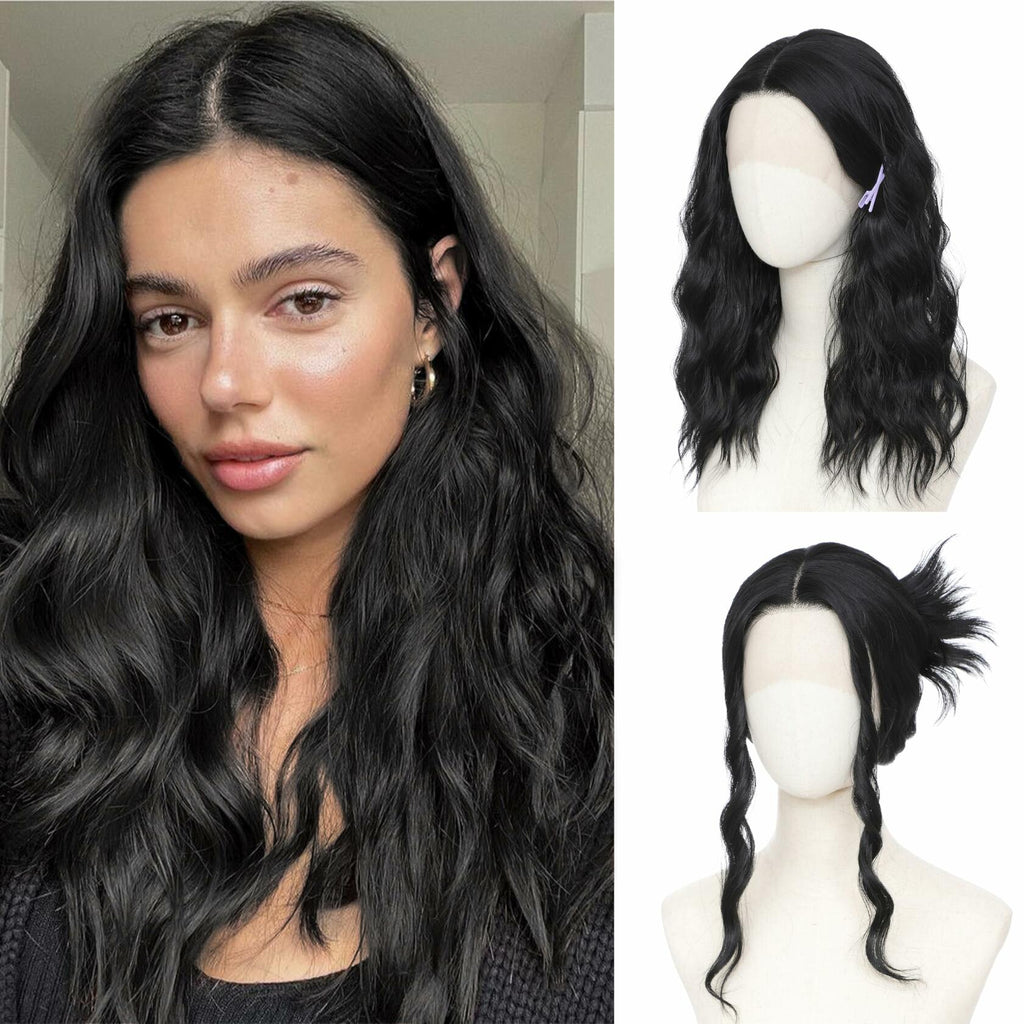 BUPPLER 18 Inch Medium Wavy Synthetic Wig Middle Part Light Brown