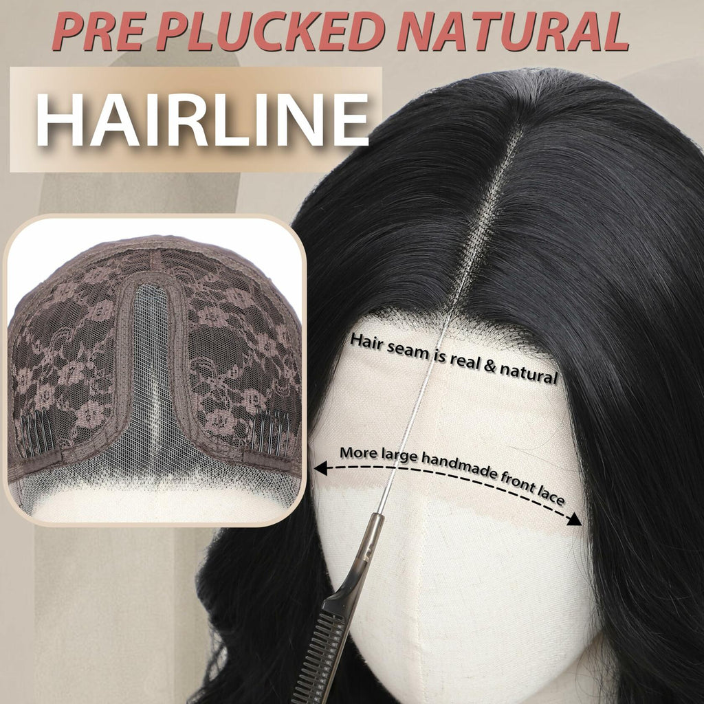 BUPPLER 18 Inch Medium Wavy Synthetic Wig Middle Part Light Brown