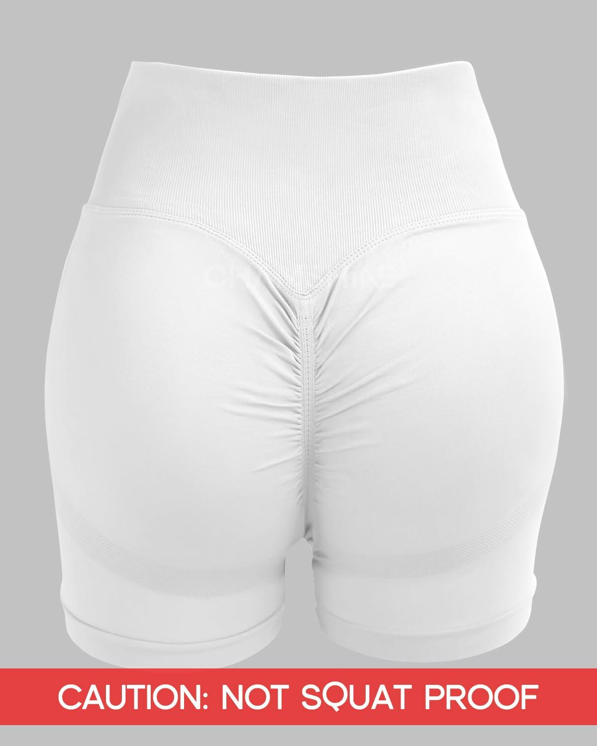 CHAMSHINE High Waisted Tummy Control Butt Lifting Workout Shorts White Size M