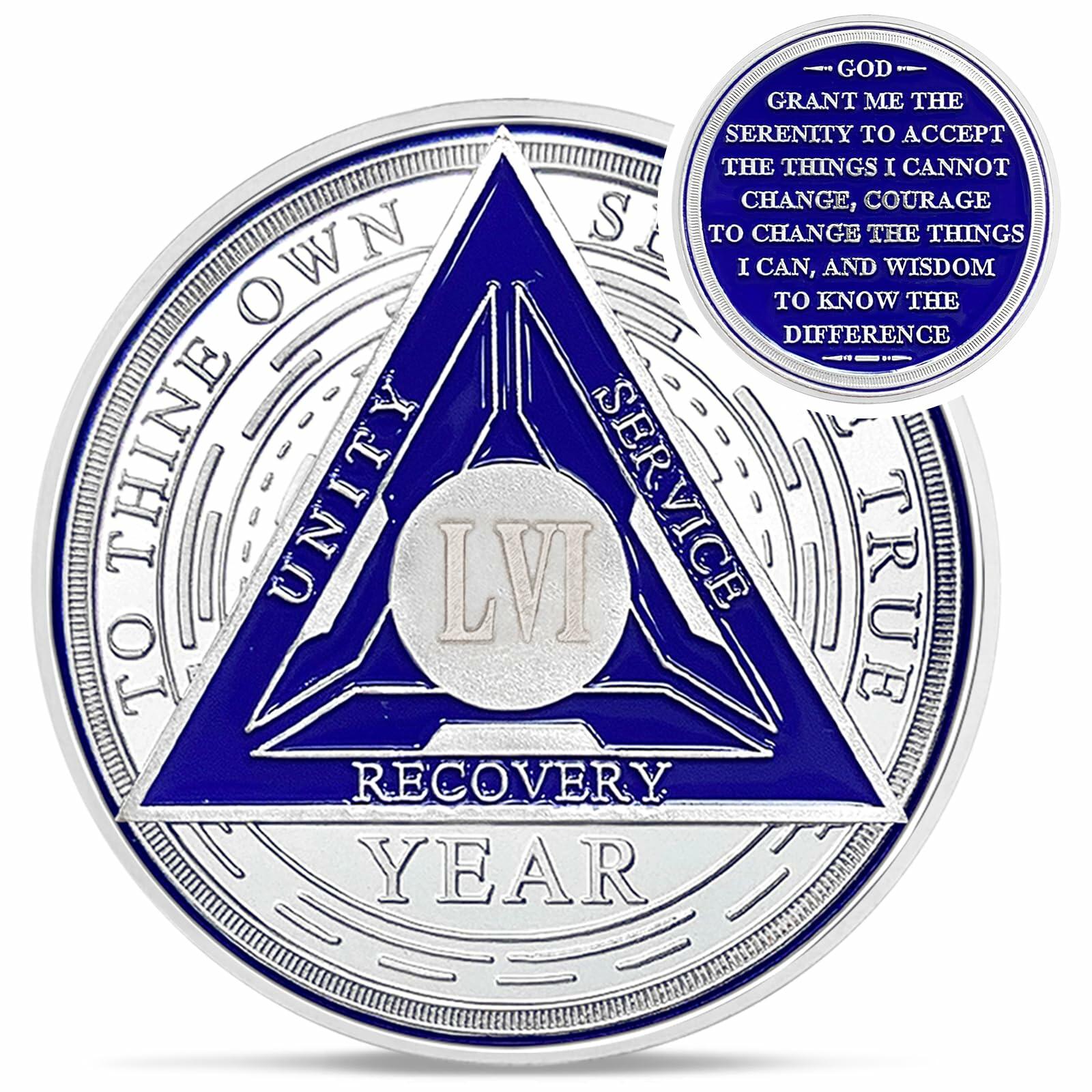 Recovery Triangle 56 Year Sobriety Coin Silver NA AA Medallion