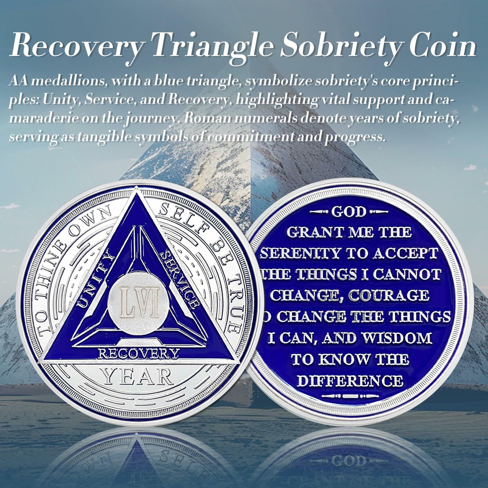 Recovery Triangle 56 Year Sobriety Coin Silver NA AA Medallion