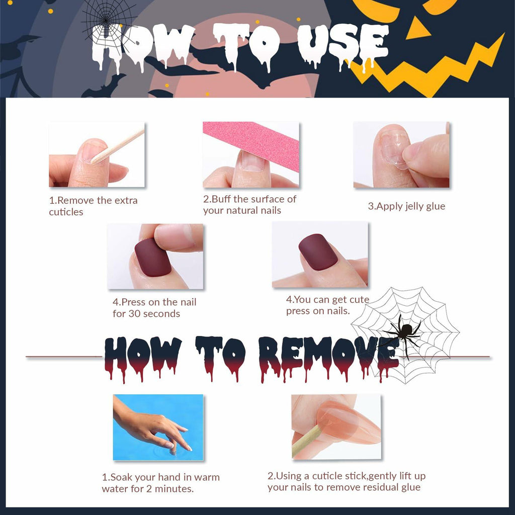 HPYFOI Halloween Press On Nails Long Coffin Black White Ghostface 24Pcs