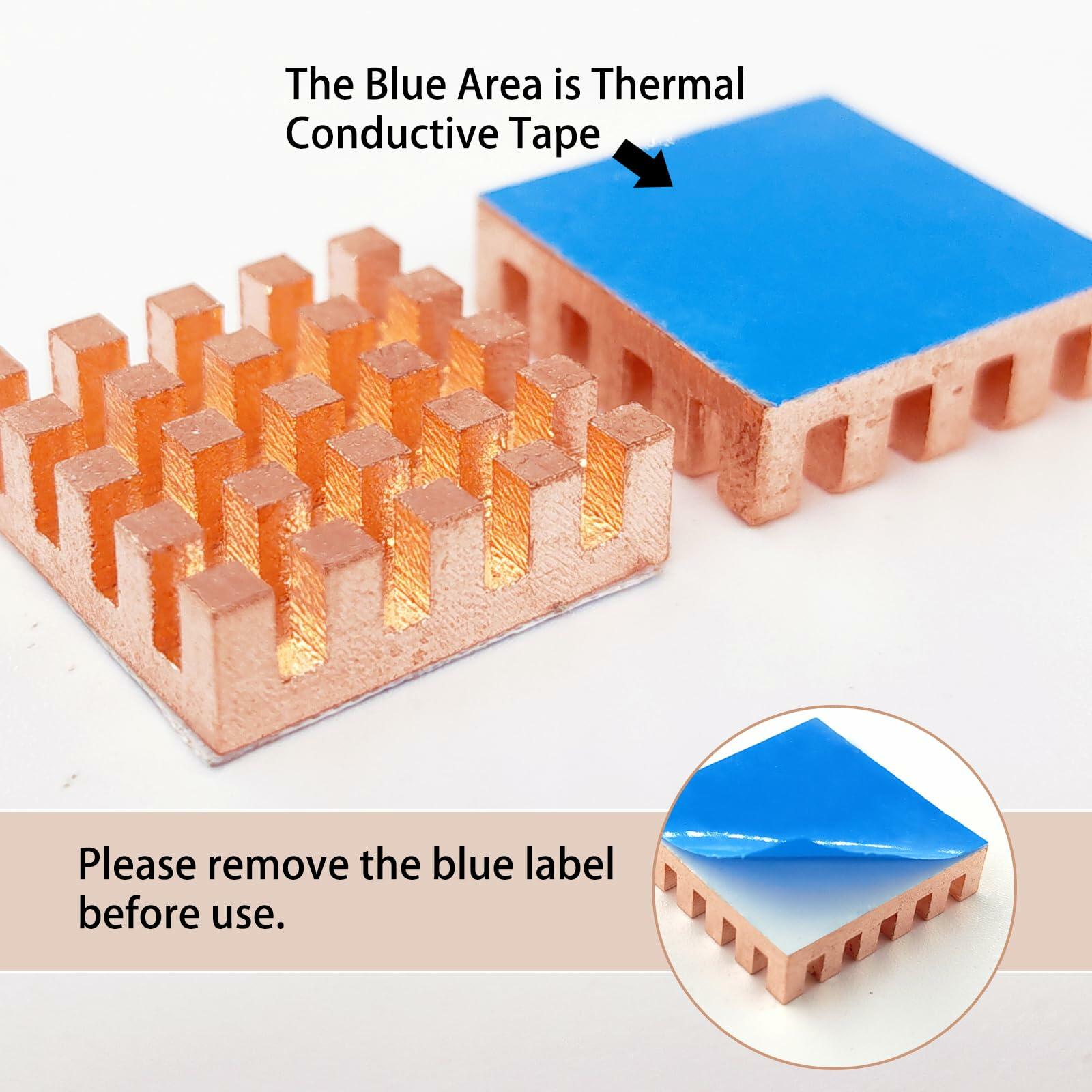 Haojiaho Pure Copper HeatSink 0.59x0.59x0.24in Adhesive Tape 2PCS Copper