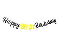 SPRICEMQC Happy 98th Birthday Banner Decoration Black Pre-Strung Paper