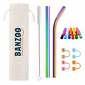 Reusable Stainless Steel Drinking Straws Rainbow 10.5" & 8.5" with Tips Case