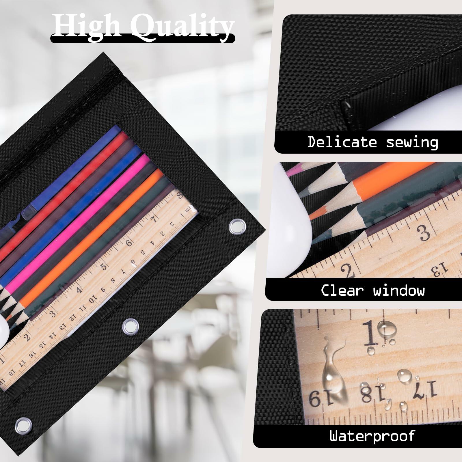 LaOficina 50 Pack 3 Ring Zippered Binder Pencil Pouch Clear Window Black