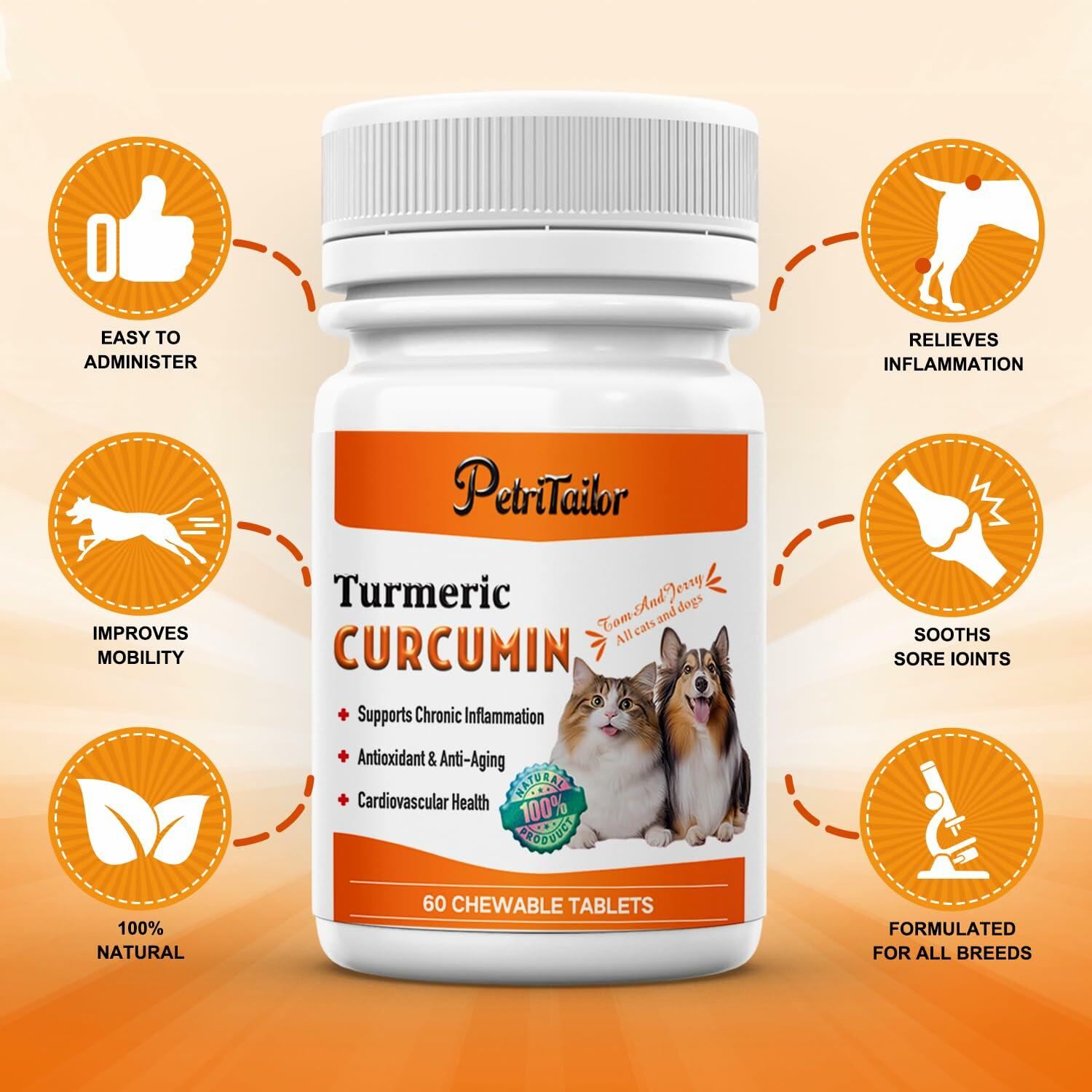 PetriTailor Turmeric Curcumin Dog Supplement Hip & Joint Support 60 Tablets