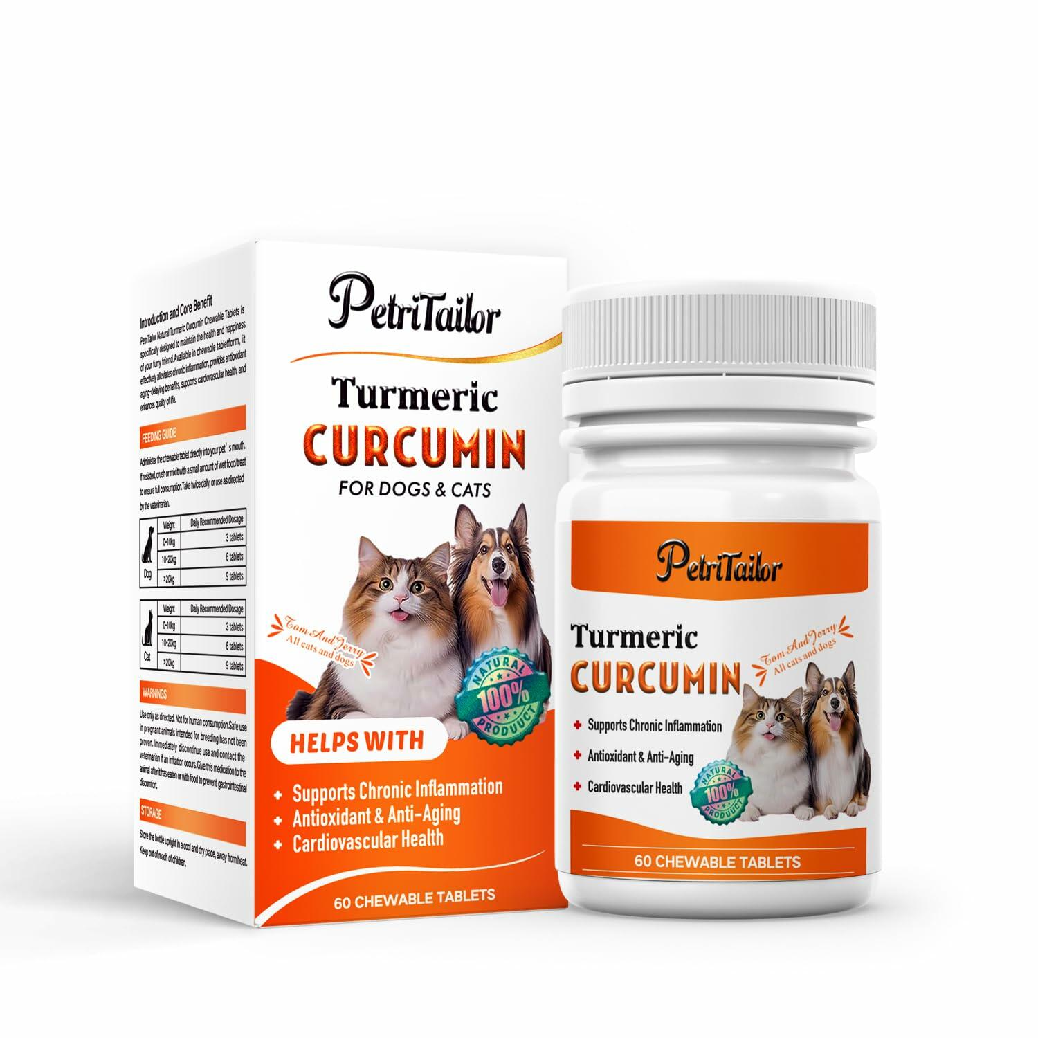 PetriTailor Turmeric Curcumin Dog Supplement Hip & Joint Support 60 Tablets