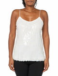 Anne Klein Missy Paillet Sequin Mesh V Neck Cami Bright White Size S