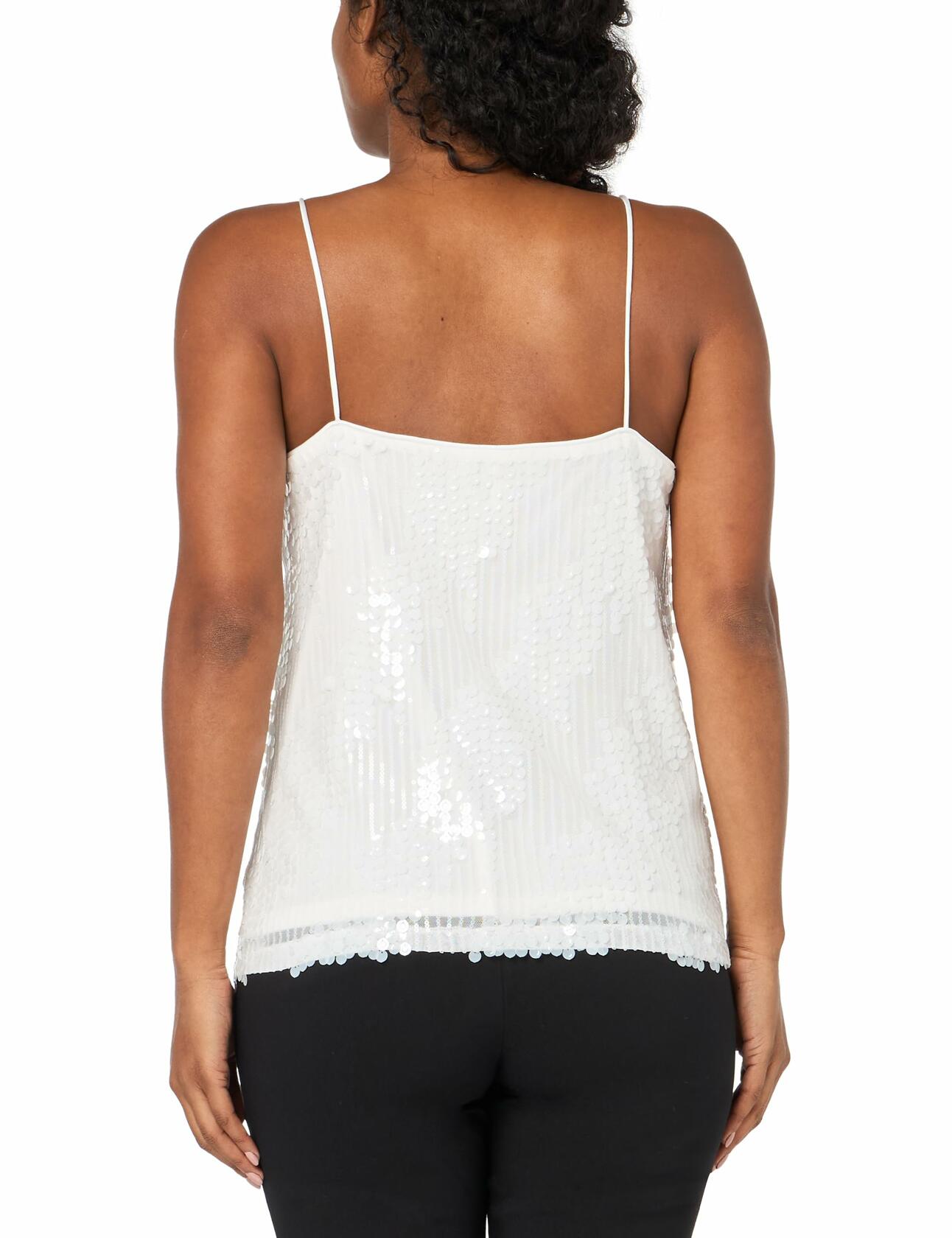 Anne Klein Missy Paillet Sequin Mesh V Neck Cami Bright White Size S