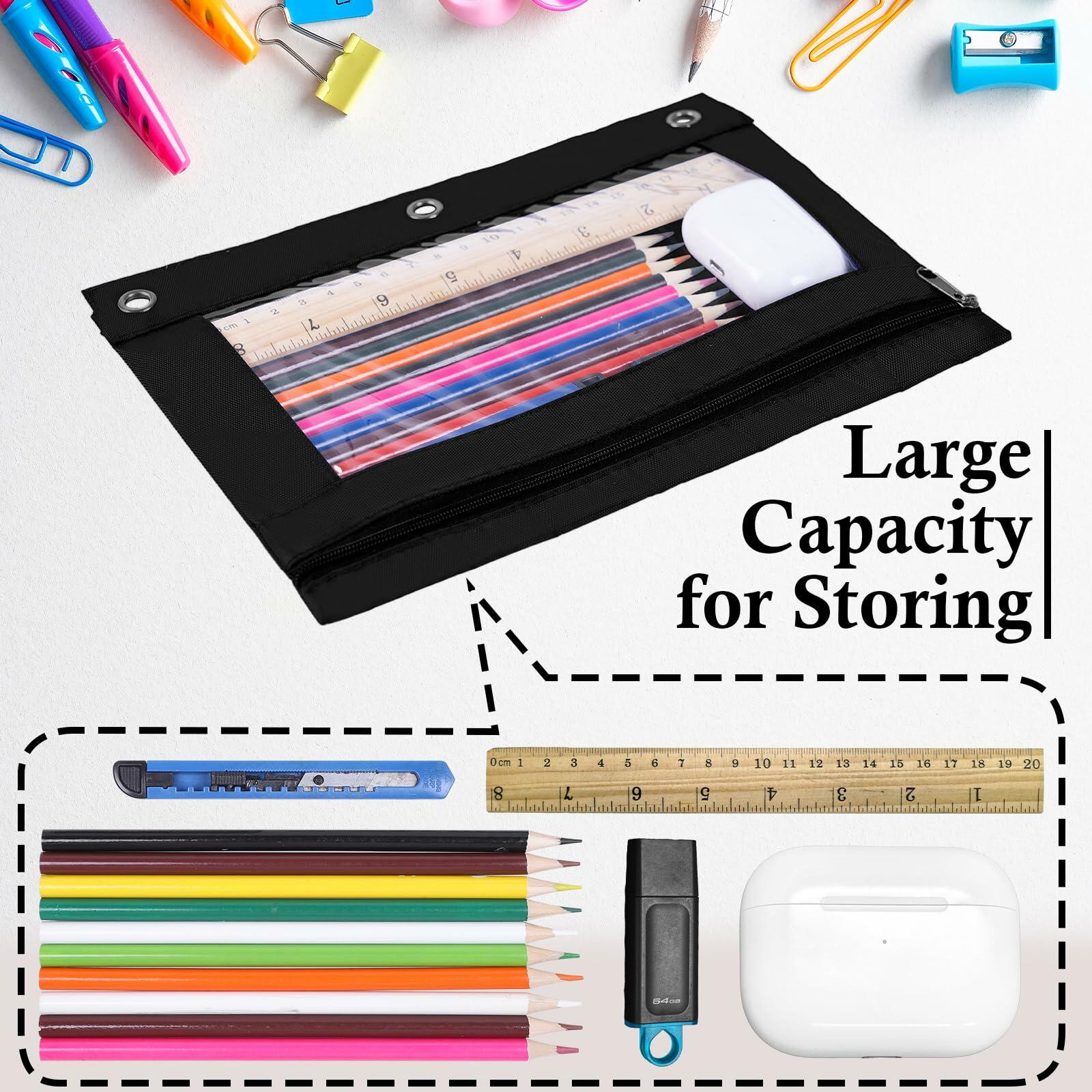 LaOficina 50 Pack 3 Ring Zippered Binder Pencil Pouch Clear Window Black