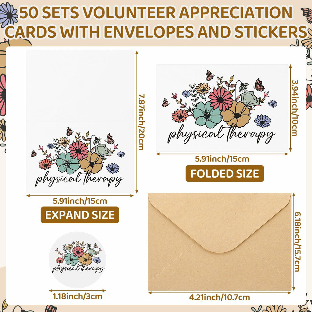 Motiskyy 50Sets Christmas Physical Therapy Thank You Cards w/ Envelopes Stickers