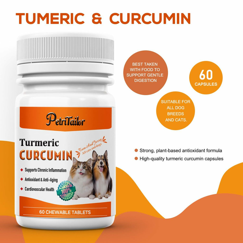 PetriTailor Turmeric Curcumin Dog Supplement Hip & Joint Support 60 Tablets