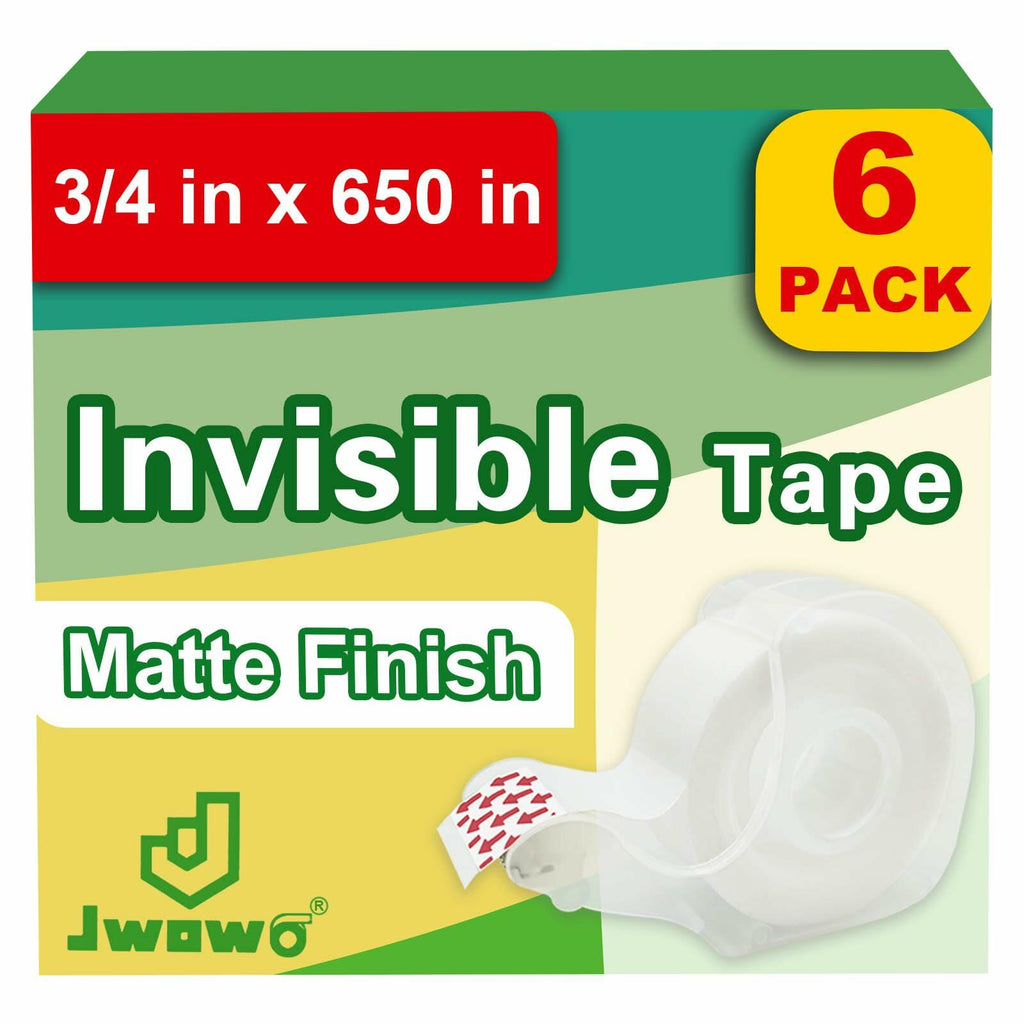 JWOWO Invisible Tape Refillable Dispenser Matte 3/4in x 650in 6 Pack