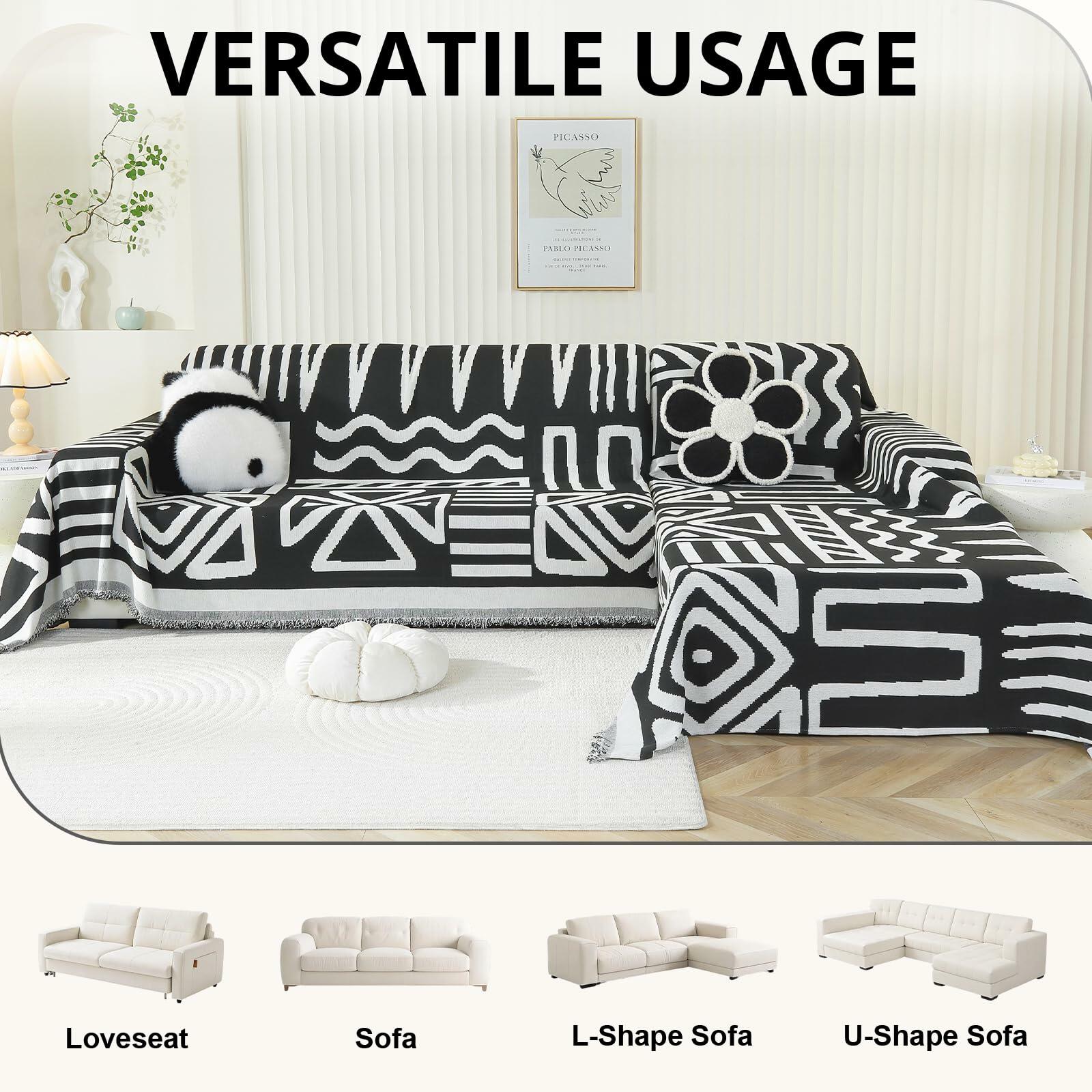 Royhom Boho Chenille Sofa Cover Tassel Loveseat L-Shaped Khaki 71x102